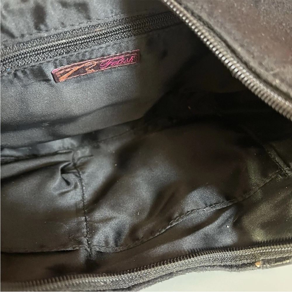 Fetish By Eve Black Suede Frame Handbag Top Zip Short Handle Gold Hardware Rare - Picture 12 of 12